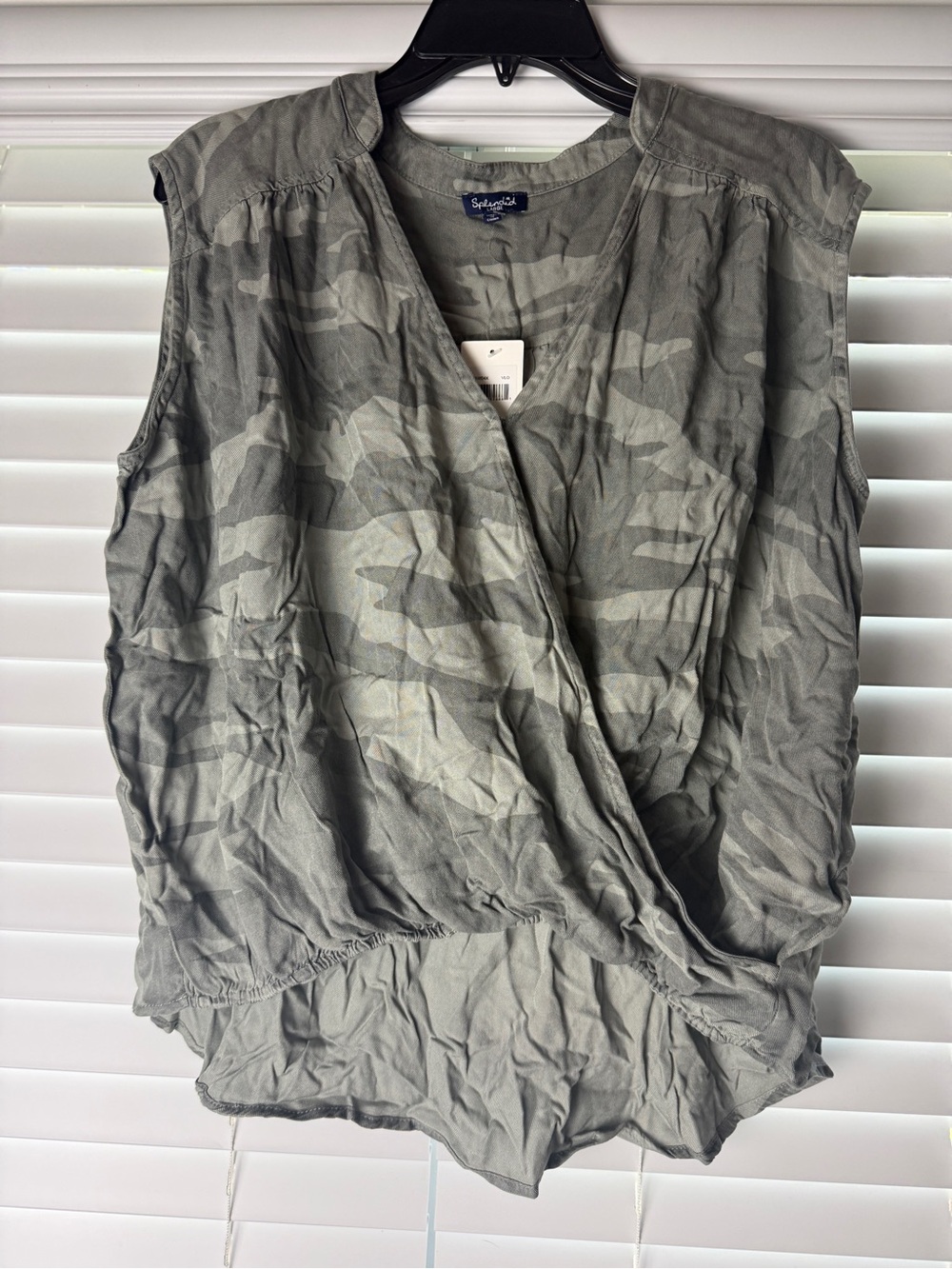 Splendid Olive Green Camo Sleeveless Wrap Top